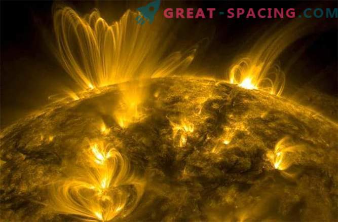 Kraftfulla solutbrott orsakade av stora magnetiska linjer