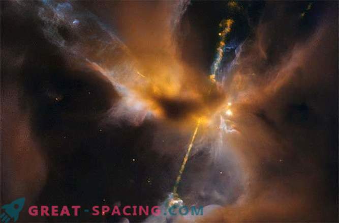 En lightaber från Star Warriors skiner i ett molekylärt moln
